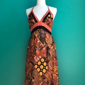 Floral Geometric Print Halter Maxi Dress